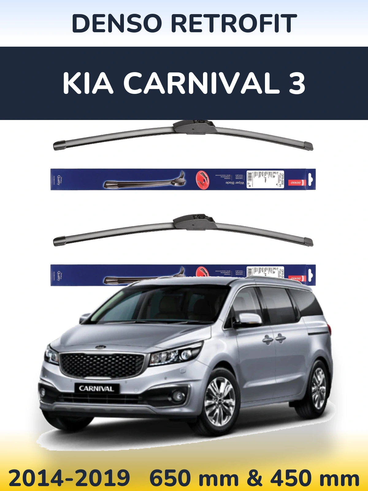 Front wiper blade set Denso Retrofit 650 & 450 mm for KIA Carnival 3 2014-2019