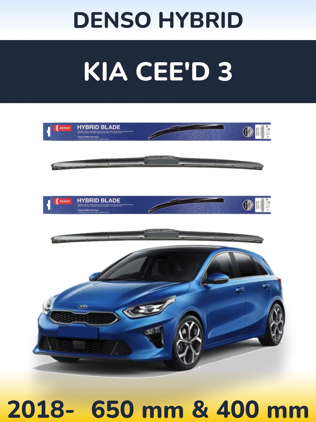 Front wiper blade set Denso Hybrid 650 & 400 mm for KIA Cee'd 3 2018-2026