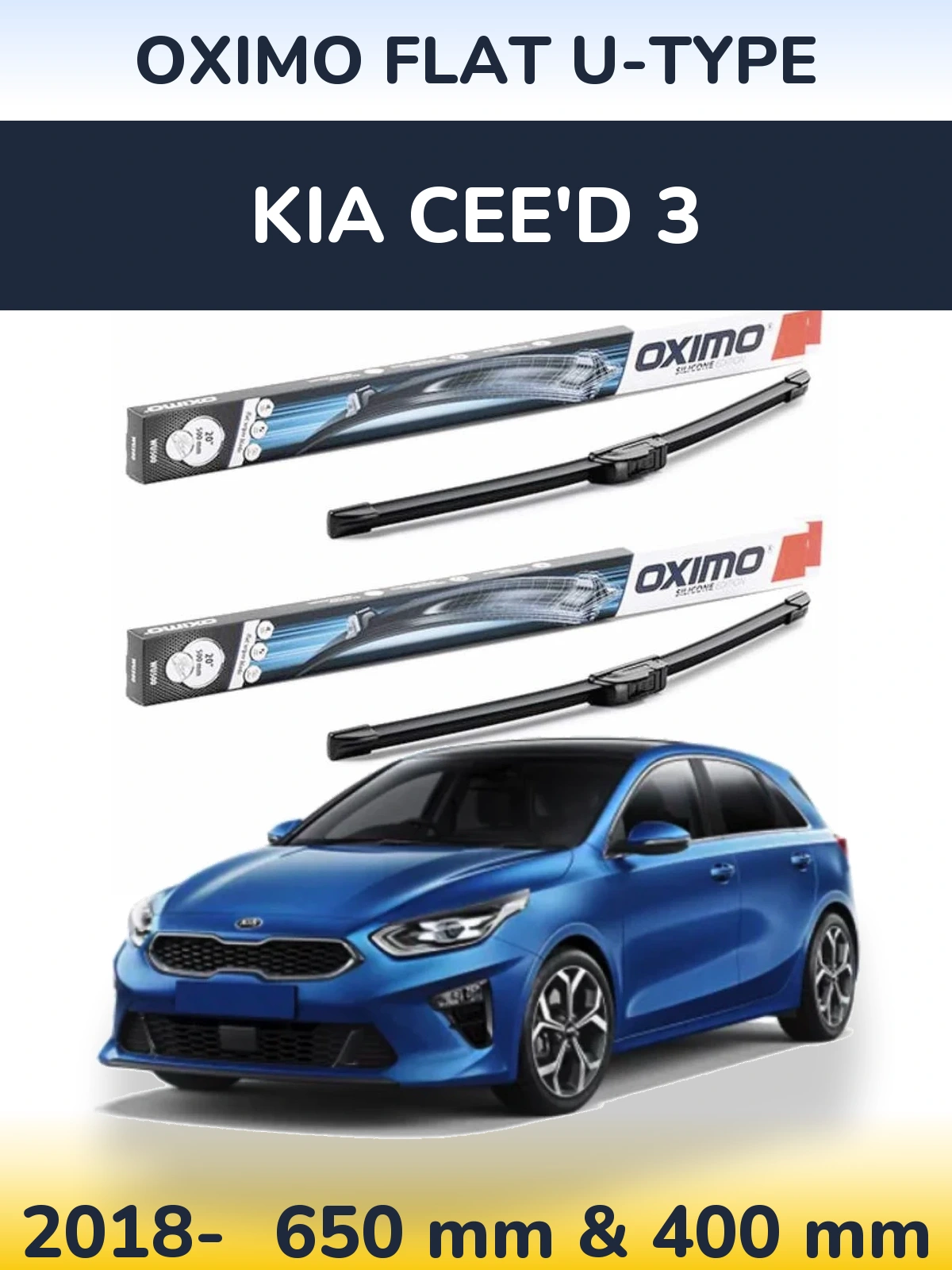 Front wiper blade set Oximo Flat U-type 650 & 400 mm for KIA Cee'd 3 2018-2026