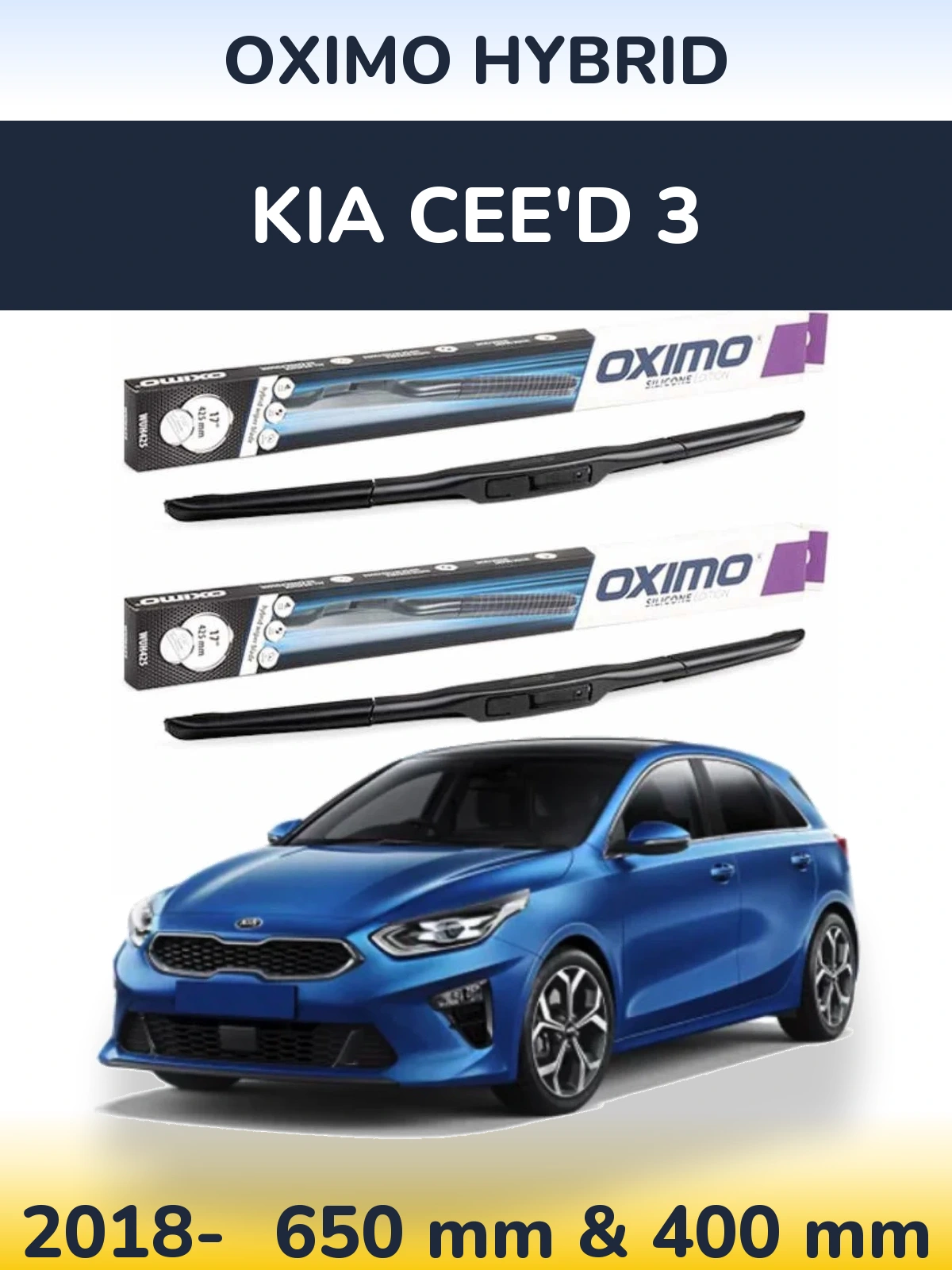 Front wiper blade set Oximo Hybrid 650 & 400 mm for KIA Cee'd 3 2018-2026