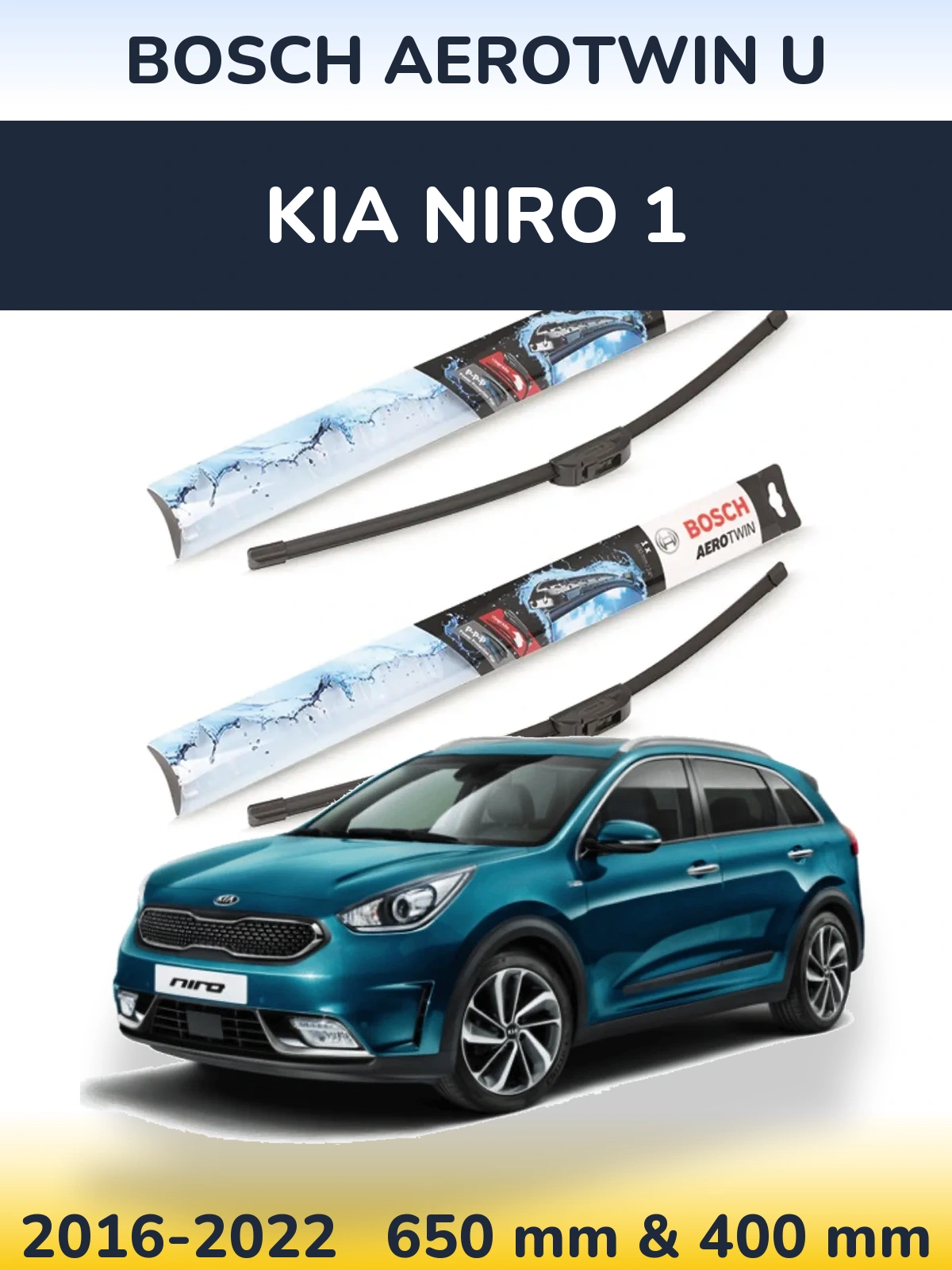 Front wiper blade set BOSCH AeroTwin U 650 & 400 mm for KIA Niro 1 2016-2022