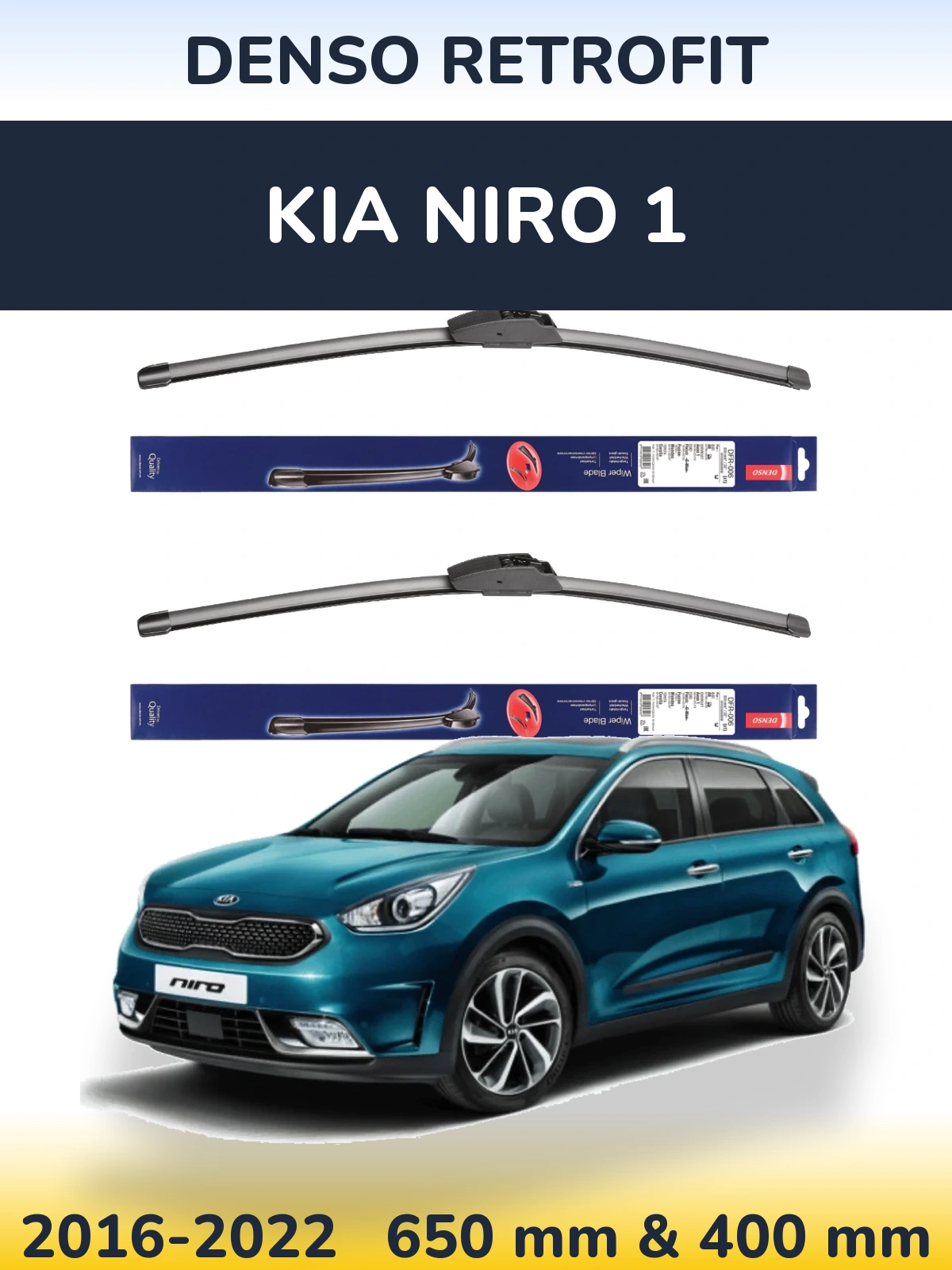 Front wiper blade set Denso Retrofit 650 & 400 mm for KIA Niro 1 2016-2022