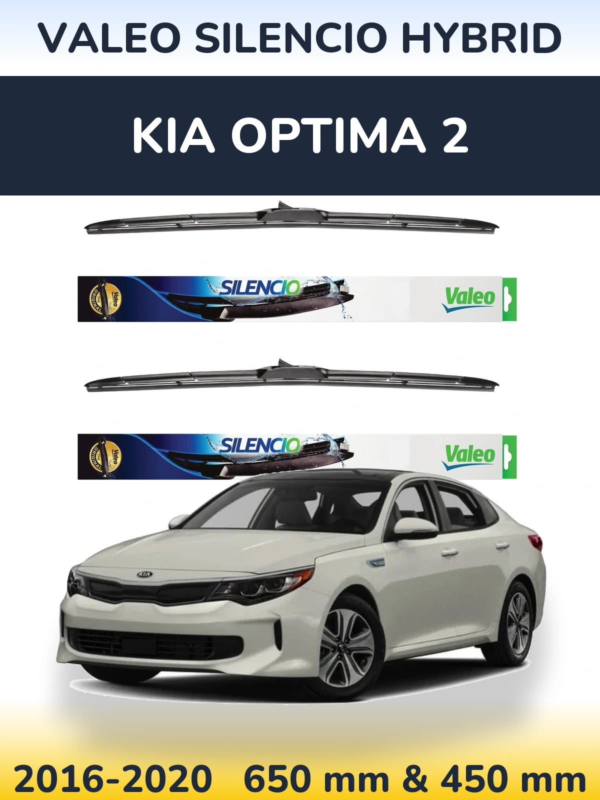 Комплект передних дворников Valeo Silencio Hybrid 650 & 450 мм для KIA Optima 2 2016-2020