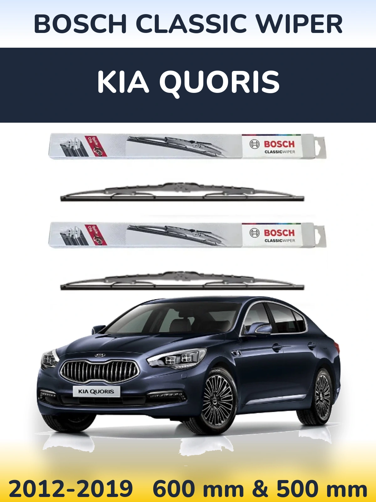Front wiper blade set BOSCH Classic Wiper 600 & 500 mm for KIA Quoris 2012-2019
