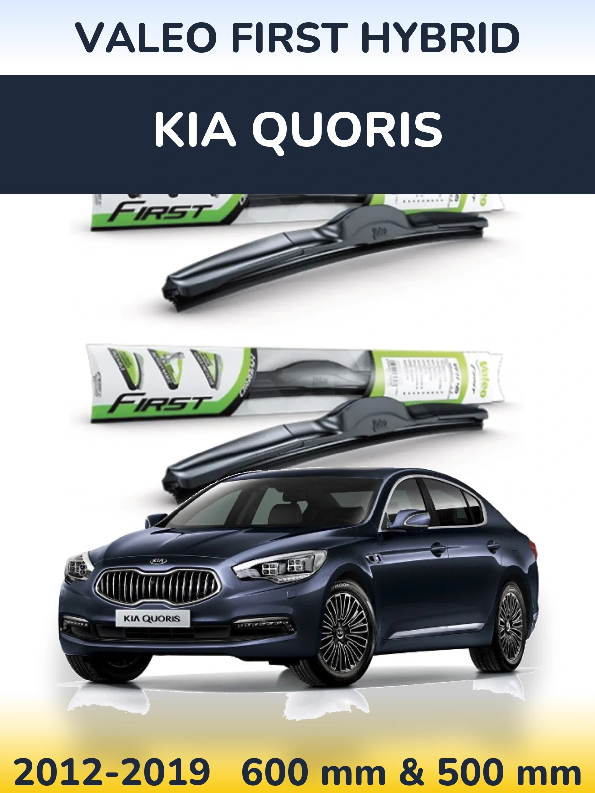 Front wiper blade set Valeo First Hybrid 600 & 500 mm for KIA Quoris 2012-2019