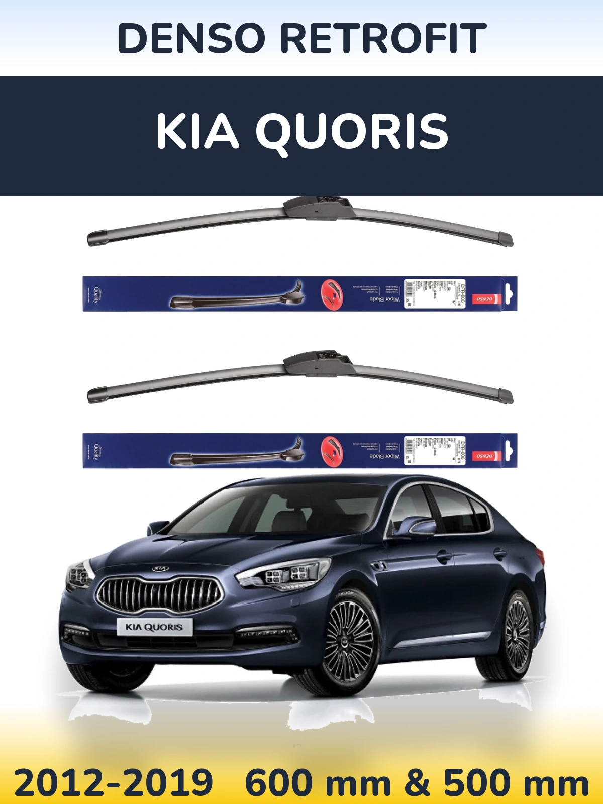 Front wiper blade set Denso Retrofit 600 & 500 mm for KIA Quoris 2012-2019