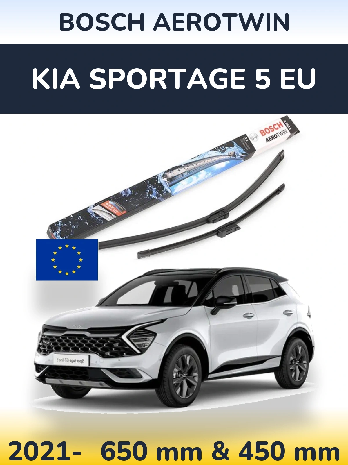 Front wiper blade set BOSCH AeroTwin 650 & 450 mm for KIA Sportage 5 EU 2021-2026