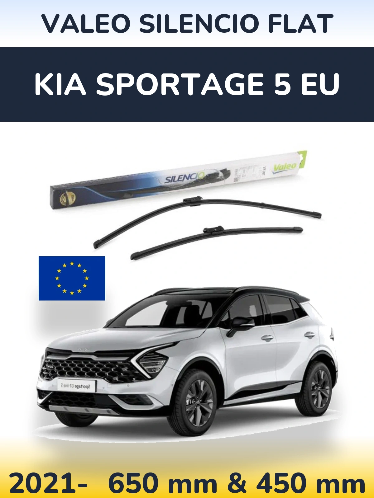 Комплект передніх щіток Valeo Silencio Flat 650 & 450 мм для KIA Sportage 5 EU 2021-2026
