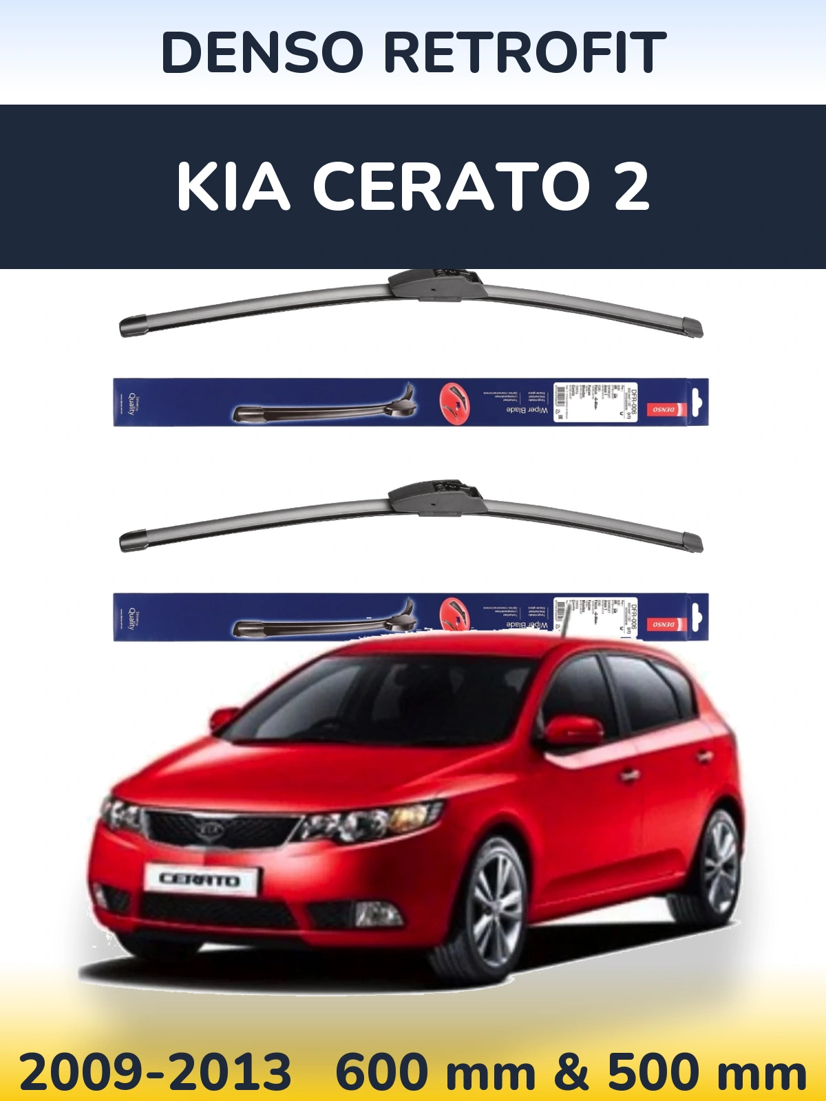 Front wiper blade set Denso Retrofit 600 & 500 mm for KIA Cerato 2 2009-2013