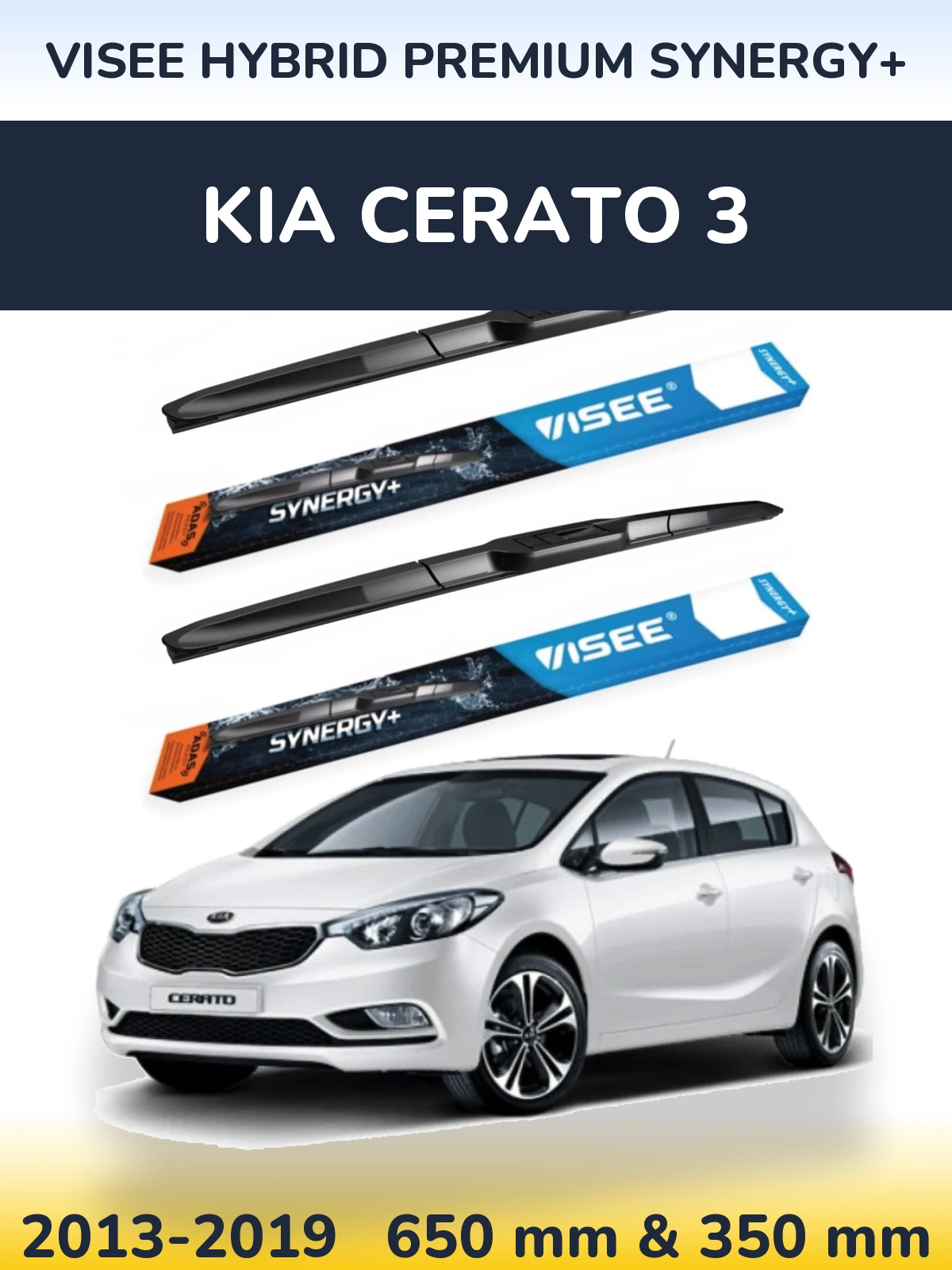 Front wiper blade set VISEE HYBRID PREMIUM SYNERGY+ 650 & 350 mm for KIA Cerato 3 2013-2019