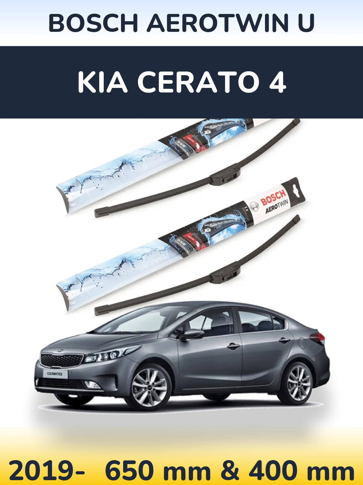 Front wiper blade set BOSCH AeroTwin U 650 & 400 mm for KIA Cerato 4 2019-2026