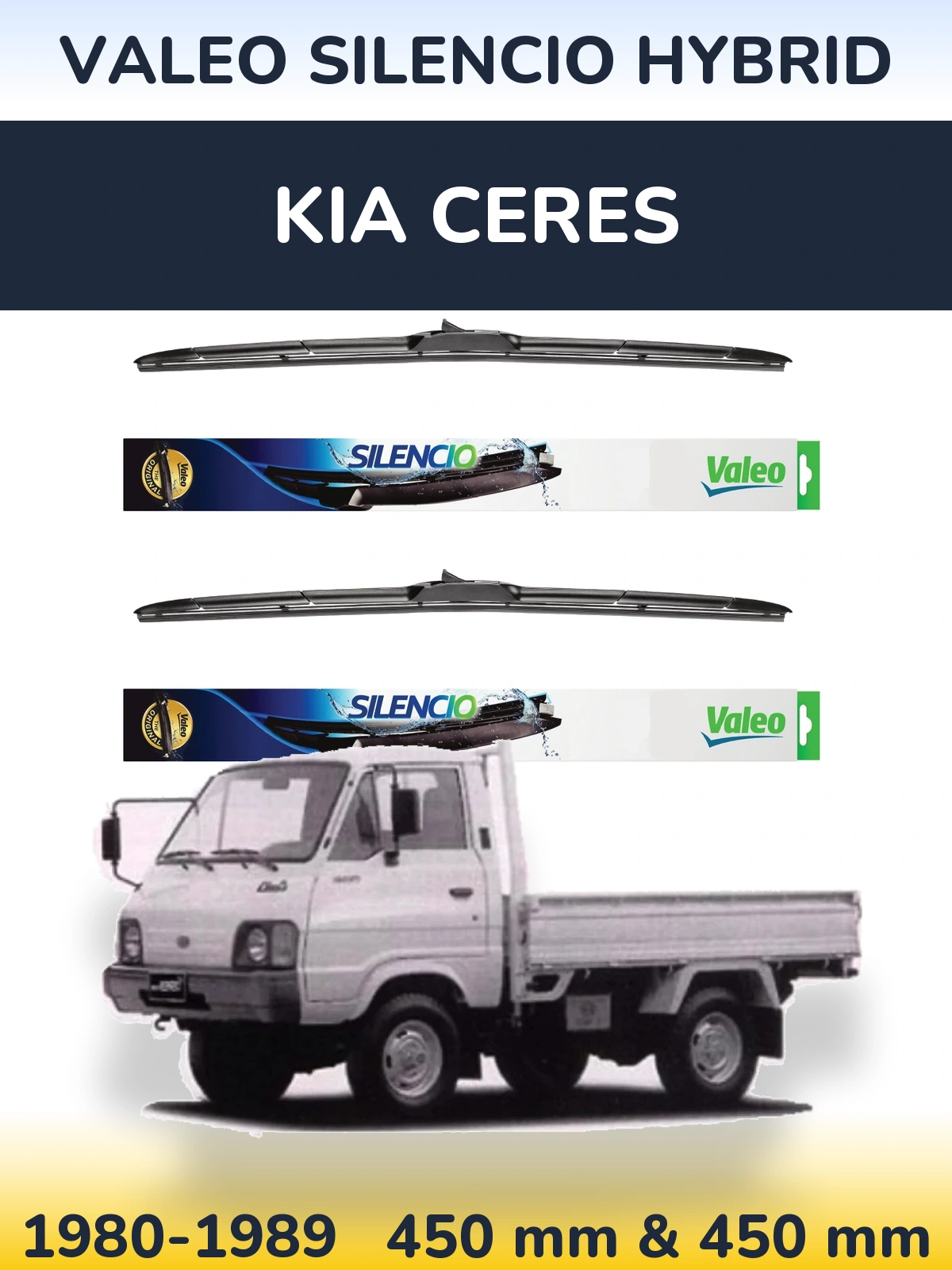 Комплект передних дворников Valeo Silencio Hybrid 450 & 450 мм для KIA Ceres 1980-1989
