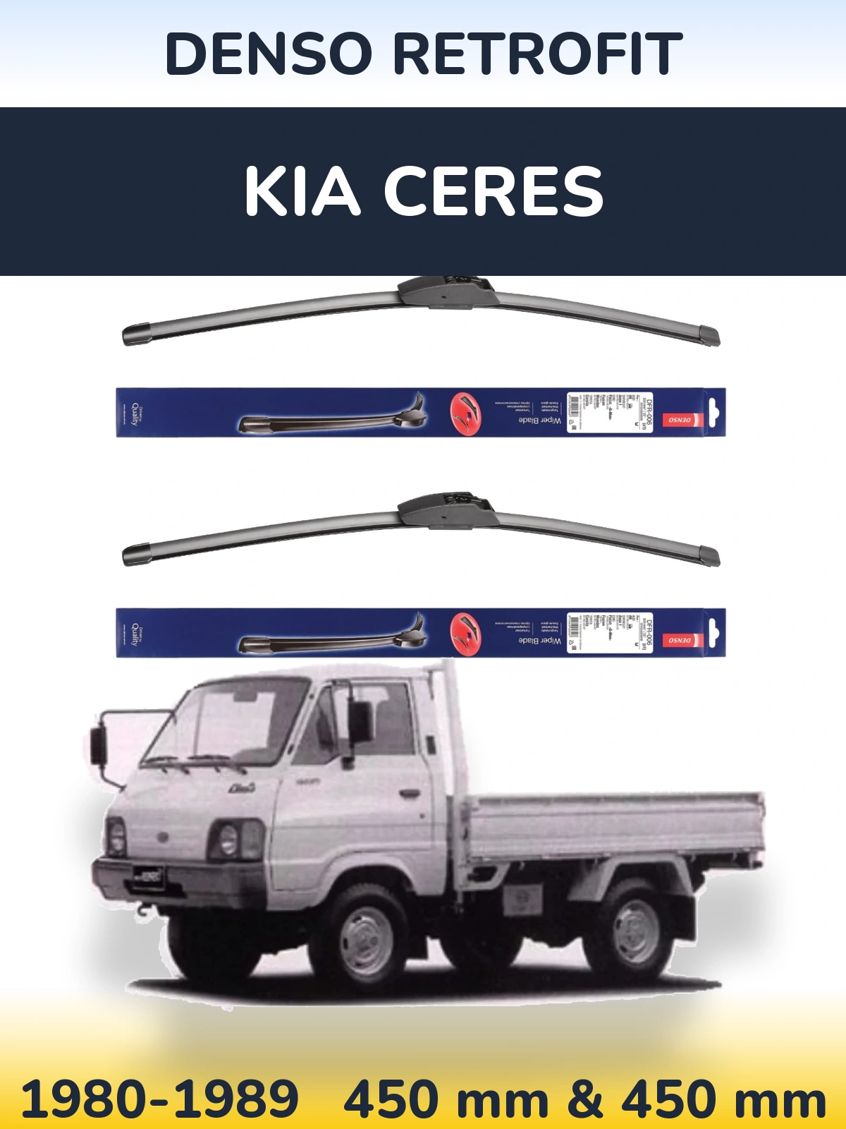 Front wiper blade set Denso Retrofit 450 & 450 mm for KIA Ceres 1980-1989