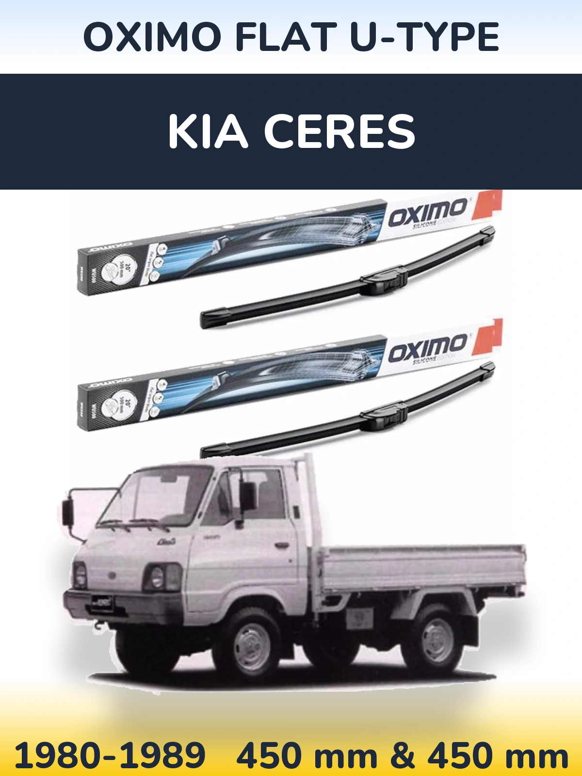 Front wiper blade set Oximo Flat U-type 450 & 450 mm for KIA Ceres 1980-1989