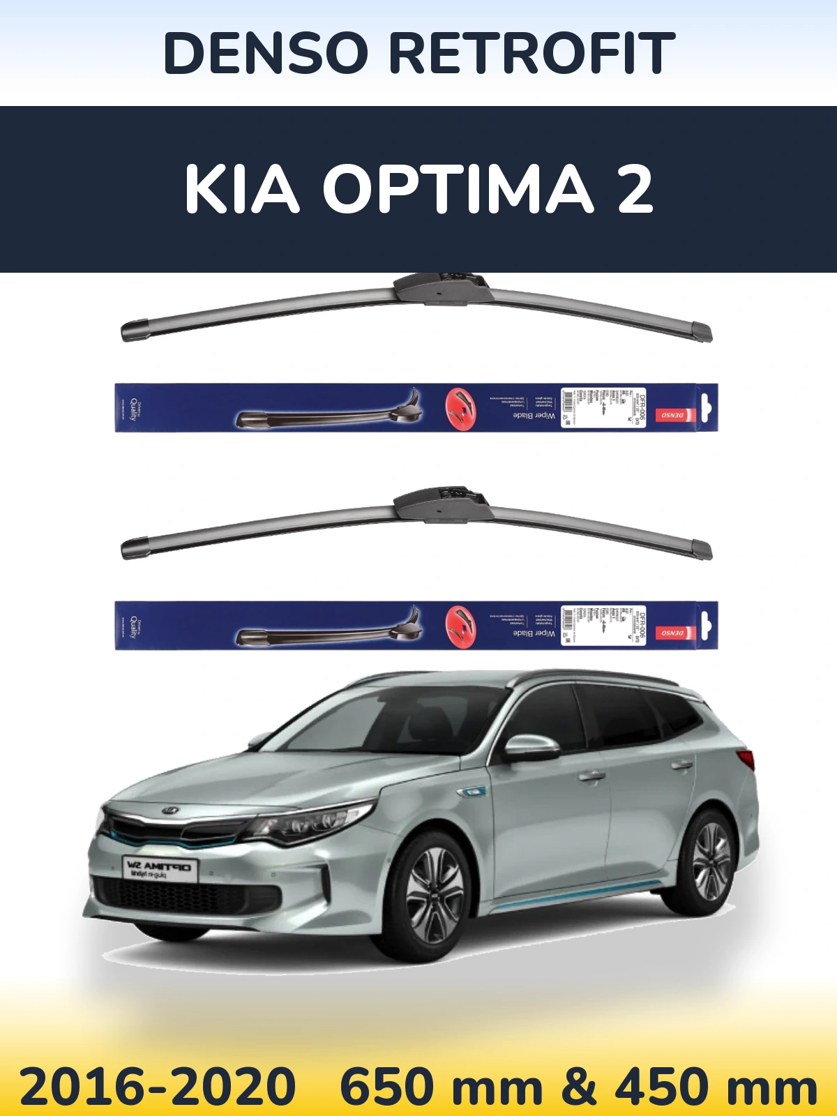 Front wiper blade set Denso Retrofit 650 & 450 mm for KIA Optima 2 2016-2020