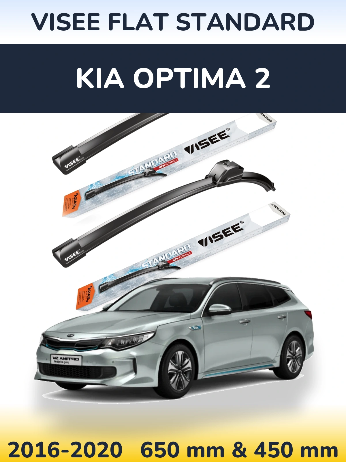 Front wiper blade set VISEE FLAT STANDARD 650 & 450 mm for KIA Optima 2 2016-2020