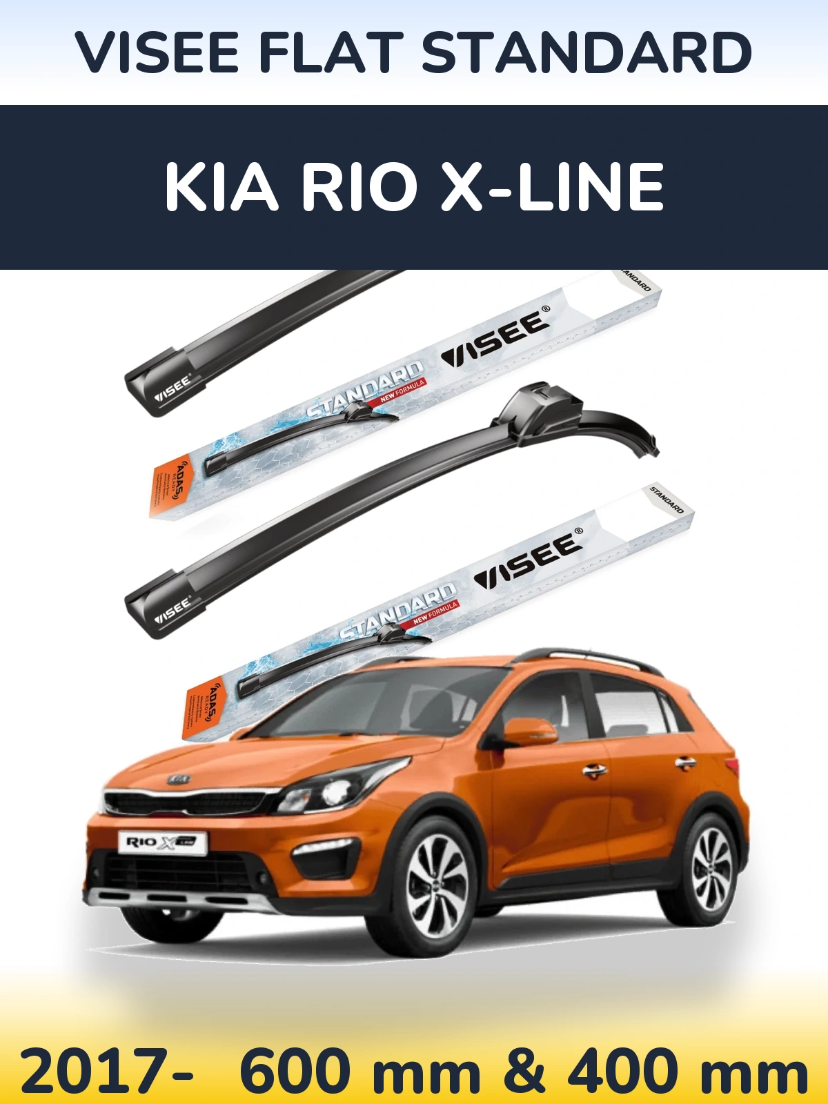 Front wiper blade set VISEE FLAT STANDARD 600 & 400 mm for KIA Rio X-Line 2017-2026