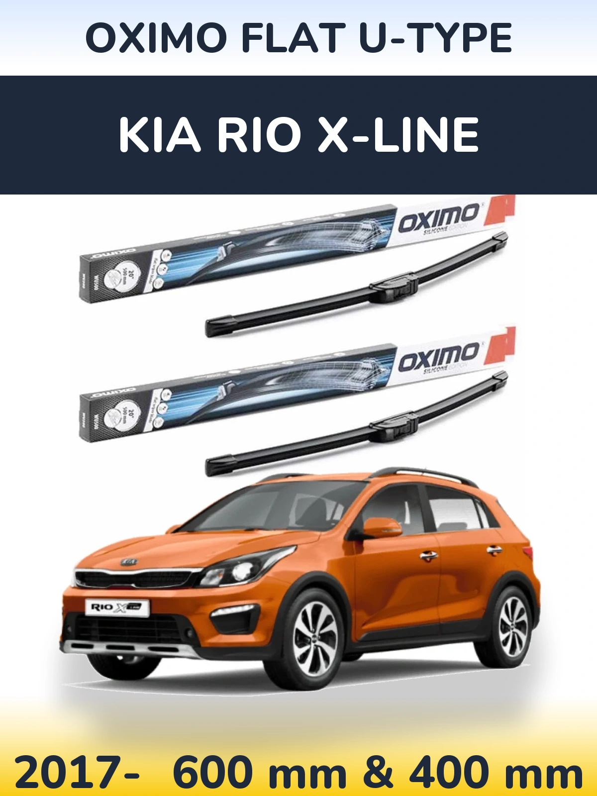 Front wiper blade set Oximo Flat U-type 600 & 400 mm for KIA Rio X-Line 2017-2026