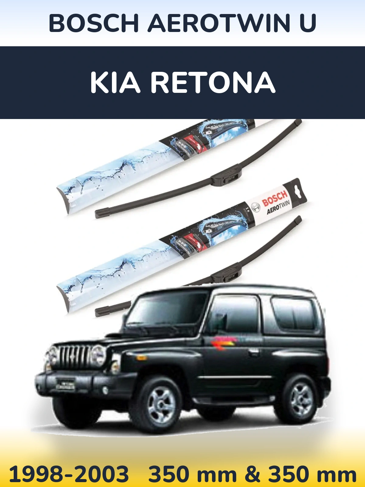 Front wiper blade set BOSCH AeroTwin U 350 & 350 mm for KIA Retona 1998-2003