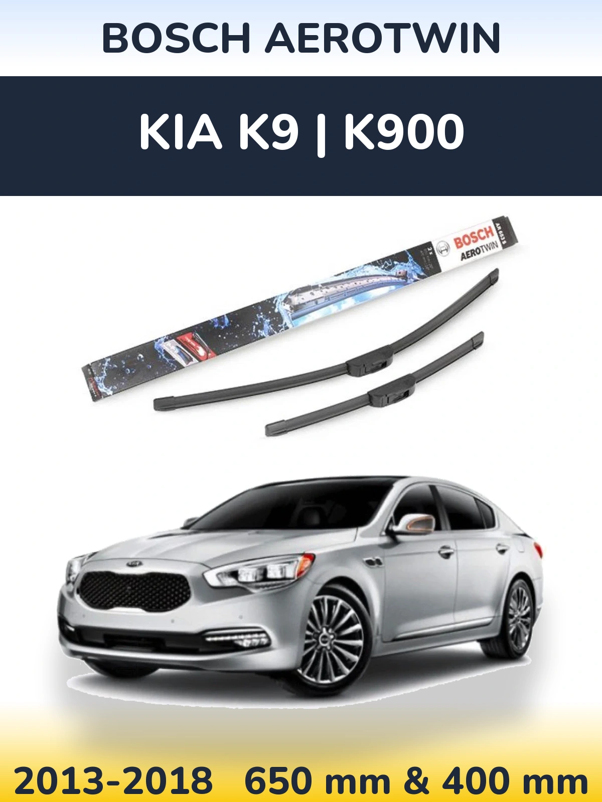 Front wiper blade set BOSCH AeroTwin 650 & 400 mm for KIA K9 | K900 2013-2018