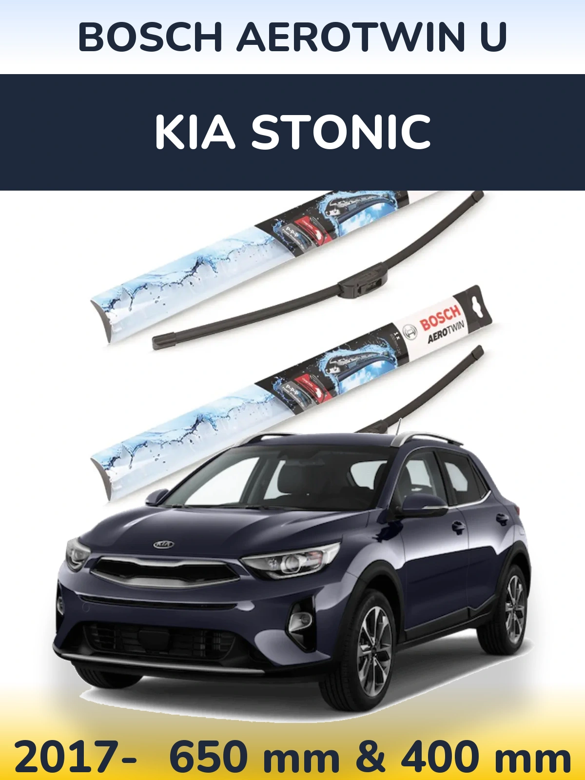 Front wiper blade set BOSCH AeroTwin U 650 & 400 mm for KIA Stonic 2017-2026