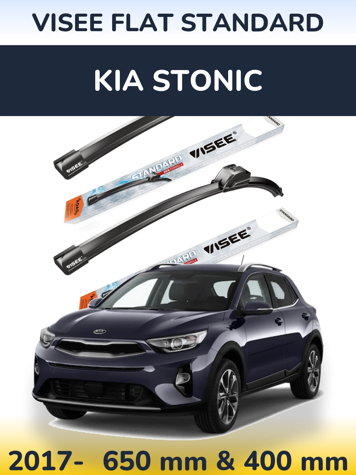 Комплект передних дворников VISEE FLAT STANDARD 650 & 400 мм для KIA Stonic 2017-2026