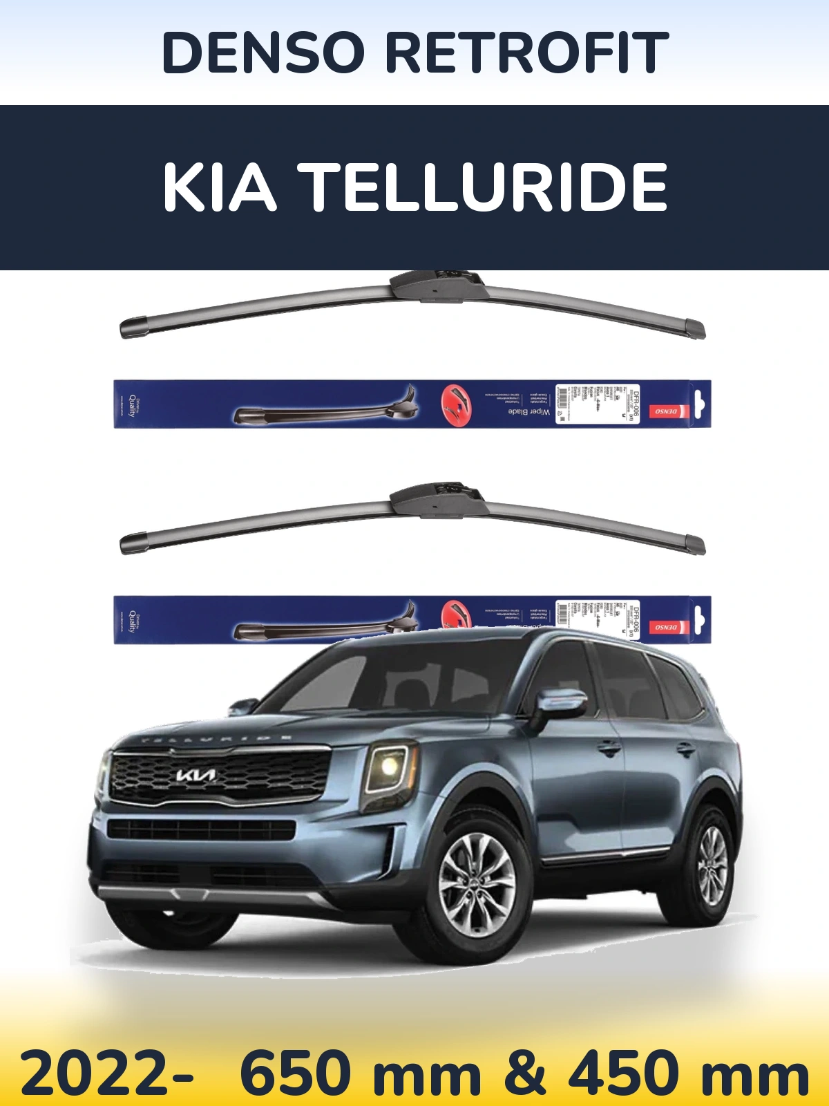 Front wiper blade set Denso Retrofit 650 & 450 mm for KIA Telluride 2022-2026