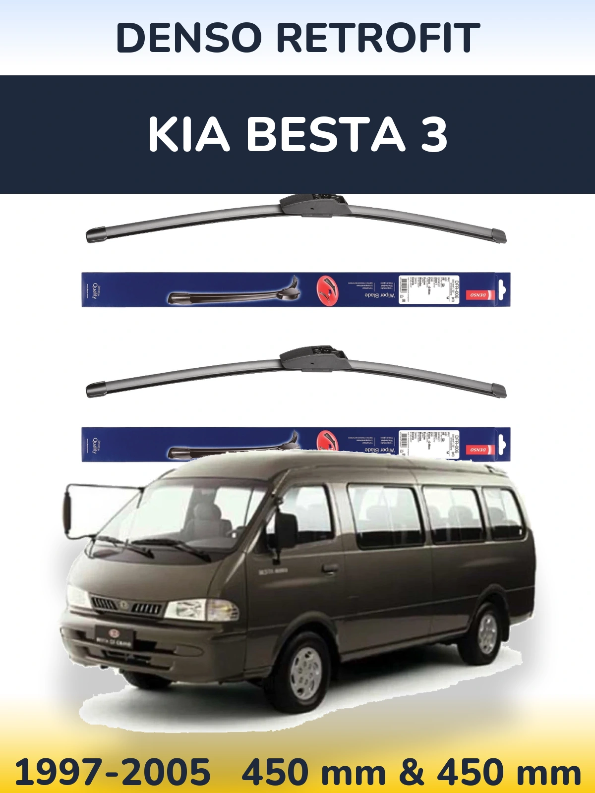 Front wiper blade set Denso Retrofit 450 & 450 mm for KIA Besta 3 1997-2005