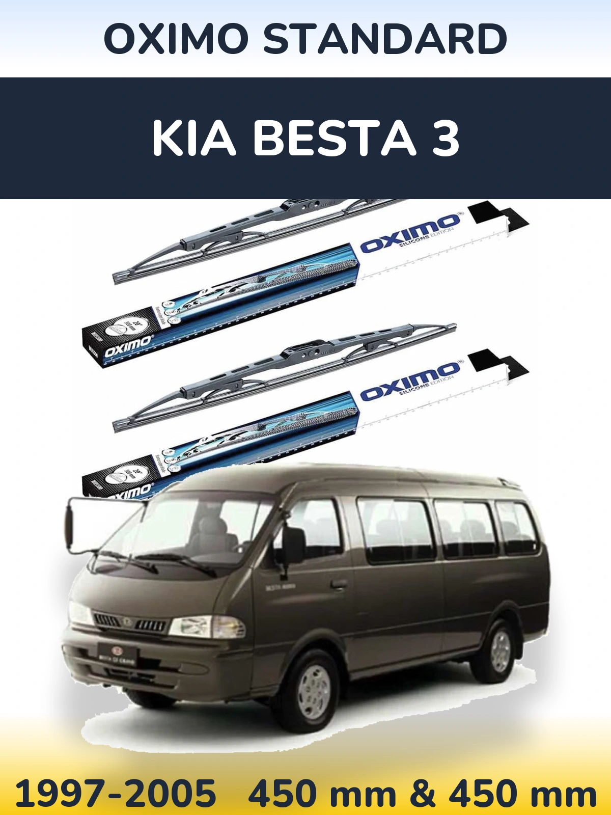 Front wiper blade set Oximo Standard 450 & 450 mm for KIA Besta 3 1997-2005
