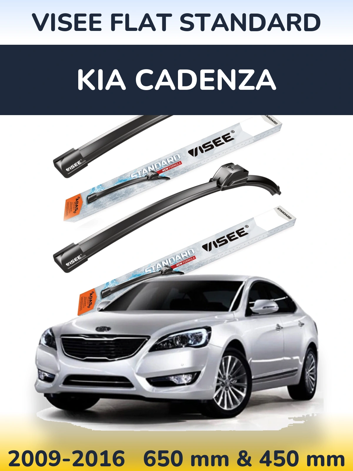 Front wiper blade set VISEE FLAT STANDARD 650 & 450 mm for KIA Cadenza 2009-2016