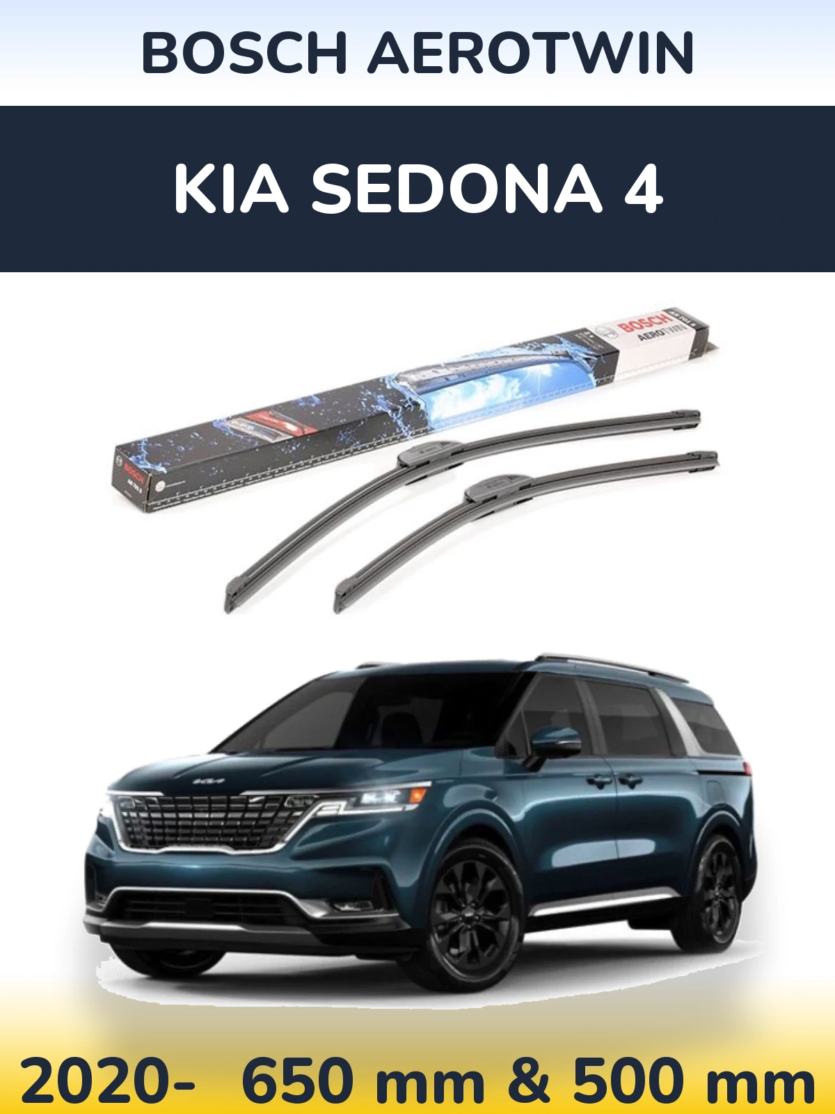 Front wiper blade set BOSCH AeroTwin 650 & 500 mm for KIA Sedona 4 2020-2026