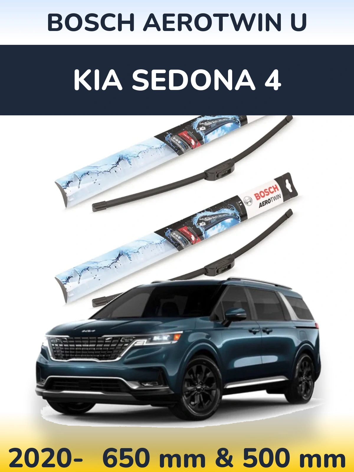 Front wiper blade set BOSCH AeroTwin U 650 & 500 mm for KIA Sedona 4 2020-2026