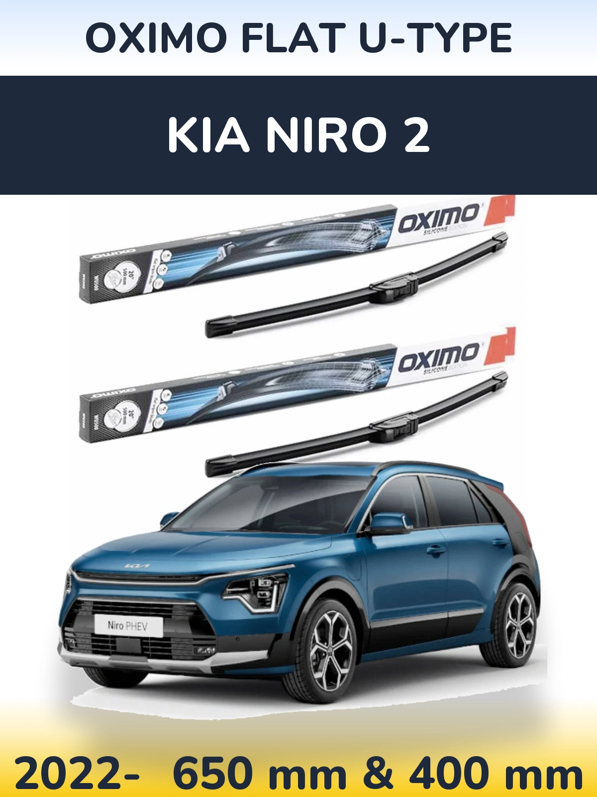 Front wiper blade set Oximo Flat U-type 650 & 400 mm for KIA Niro 2 2022-2026