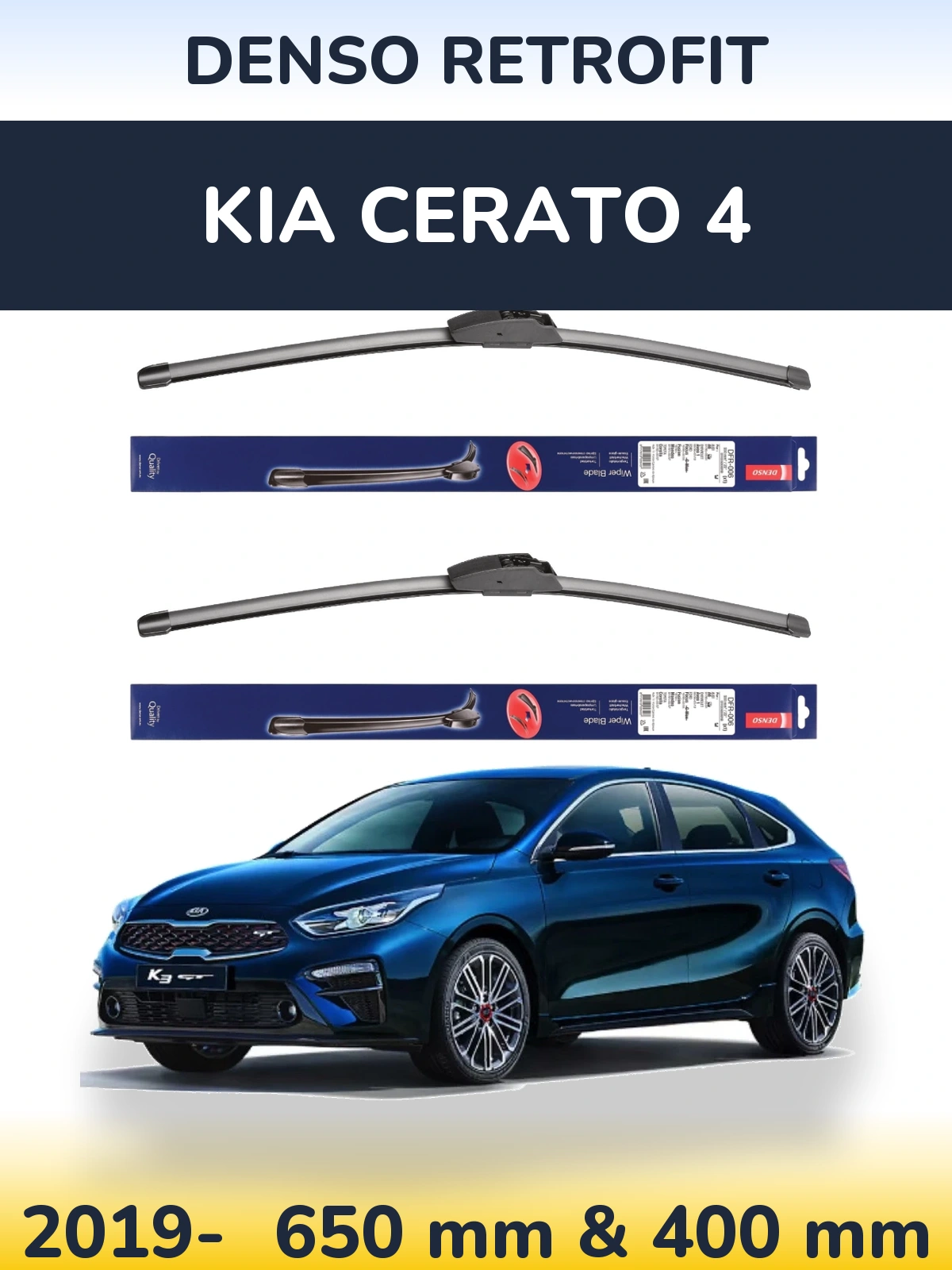 Front wiper blade set Denso Retrofit 650 & 400 mm for KIA Cerato 4 2019-2026