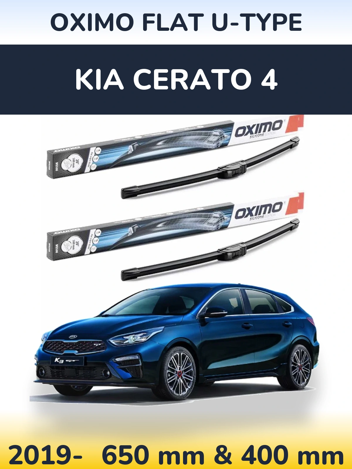 Front wiper blade set Oximo Flat U-type 650 & 400 mm for KIA Cerato 4 2019-2026