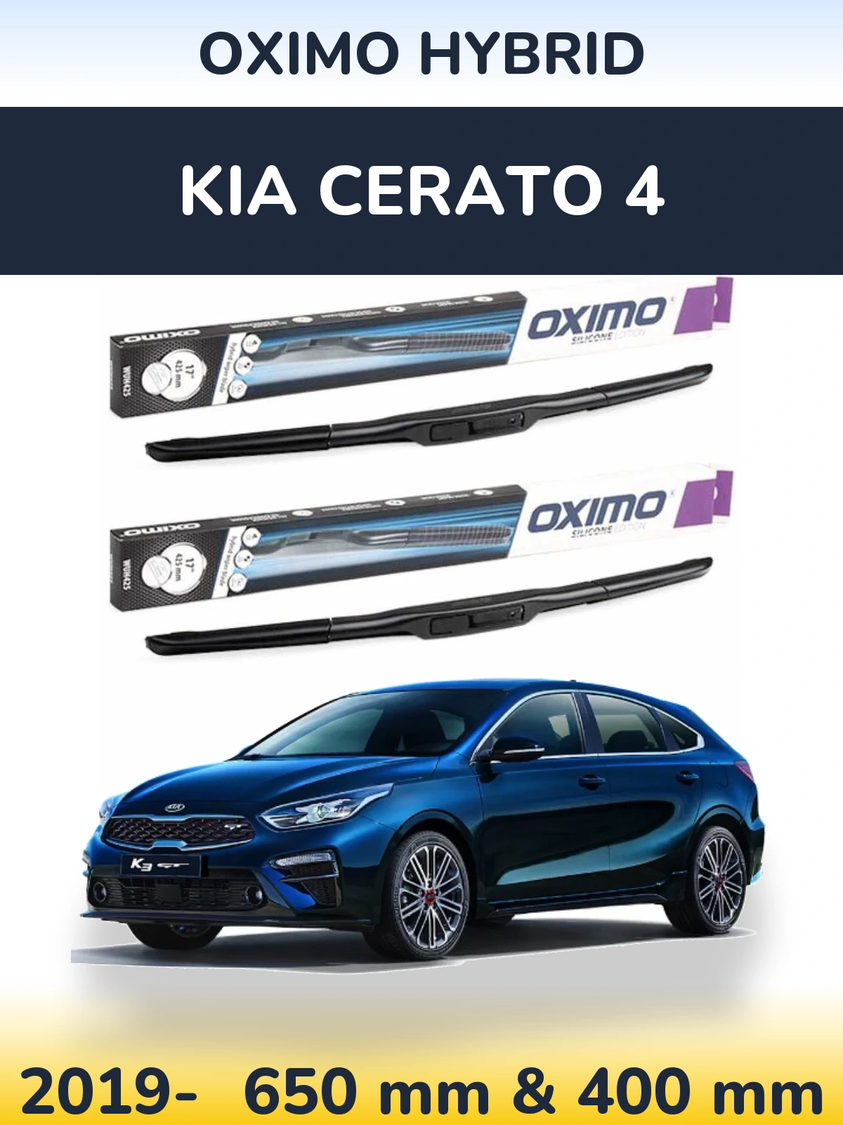 Front wiper blade set Oximo Hybrid 650 & 400 mm for KIA Cerato 4 2019-2026