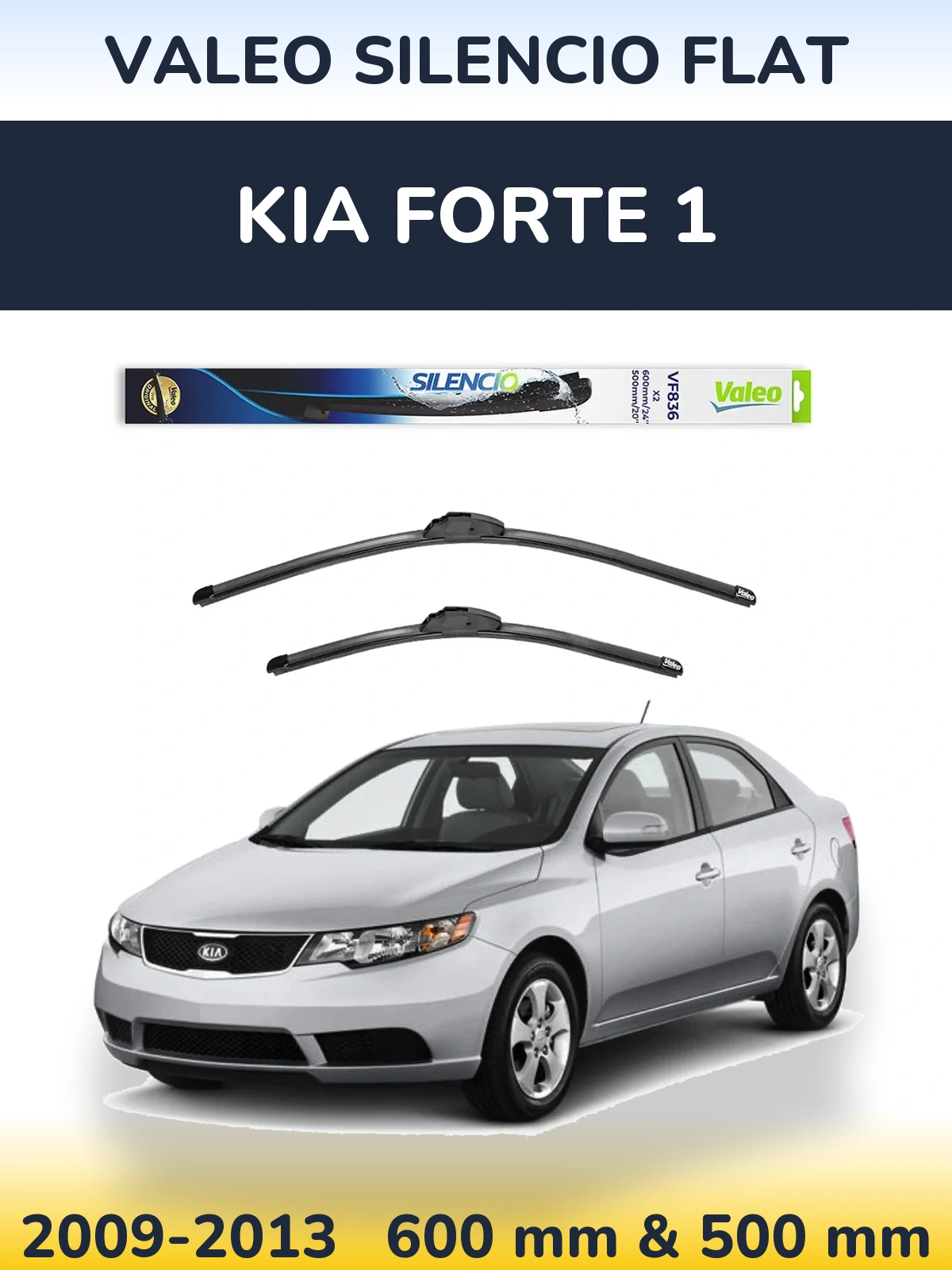 Front wiper blade set Valeo Silencio Flat 600 & 500 mm for KIA Forte 1 2009-2013