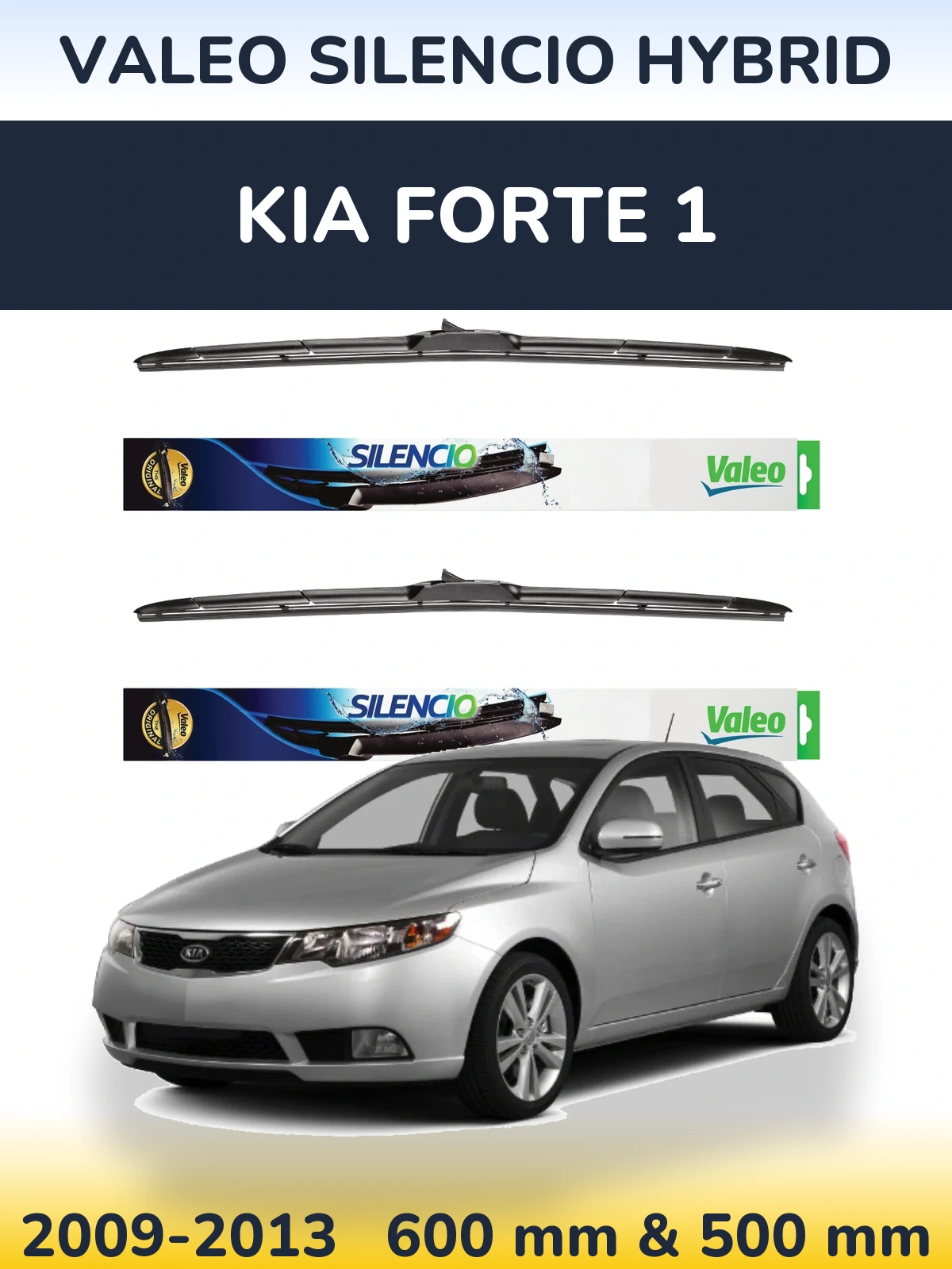 Комплект передних дворников Valeo Silencio Hybrid 600 & 500 мм для KIA Forte 1 2009-2013