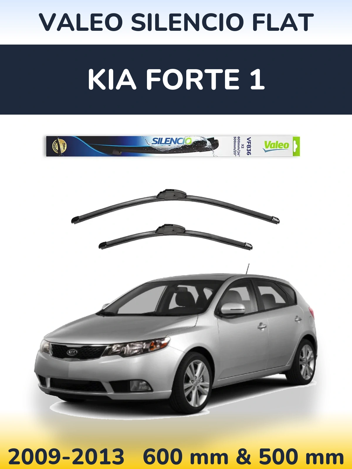 Комплект передних дворников Valeo Silencio Flat 600 & 500 мм для KIA Forte 1 2009-2013