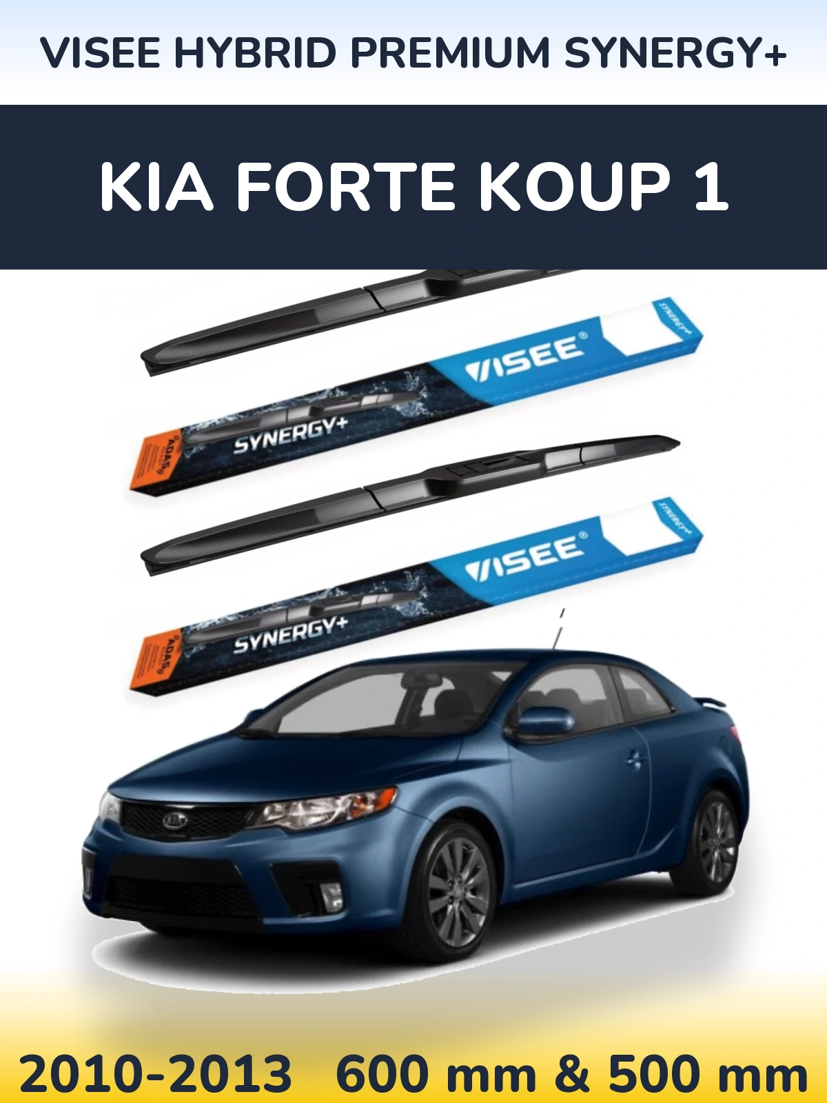 Front wiper blade set VISEE HYBRID PREMIUM SYNERGY+ 600 & 500 mm for KIA Forte Koup 1 2010-2013
