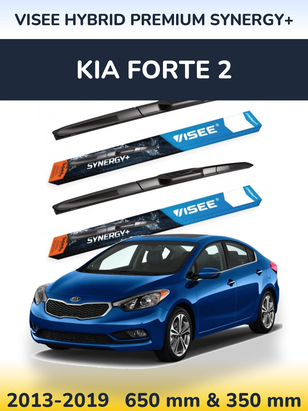 Front wiper blade set VISEE HYBRID PREMIUM SYNERGY+ 650 & 350 mm for KIA Forte 2 2013-2019