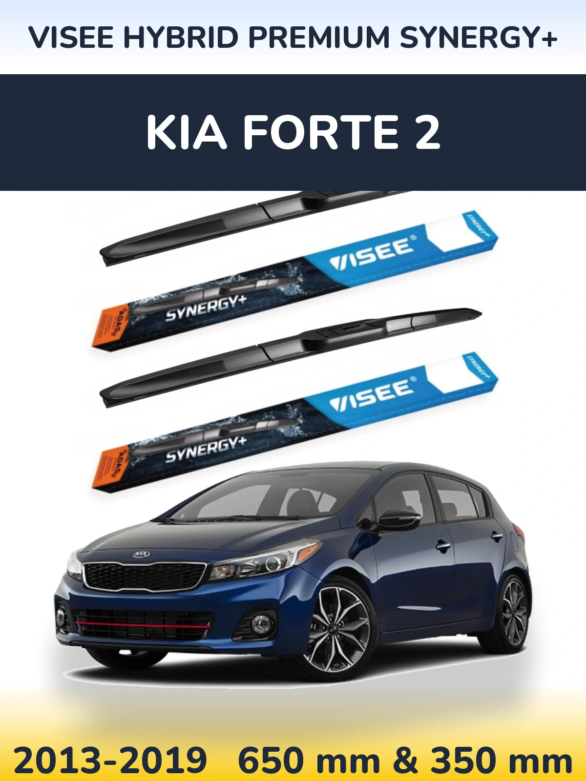 Front wiper blade set VISEE HYBRID PREMIUM SYNERGY+ 650 & 350 mm for KIA Forte 2 2013-2019