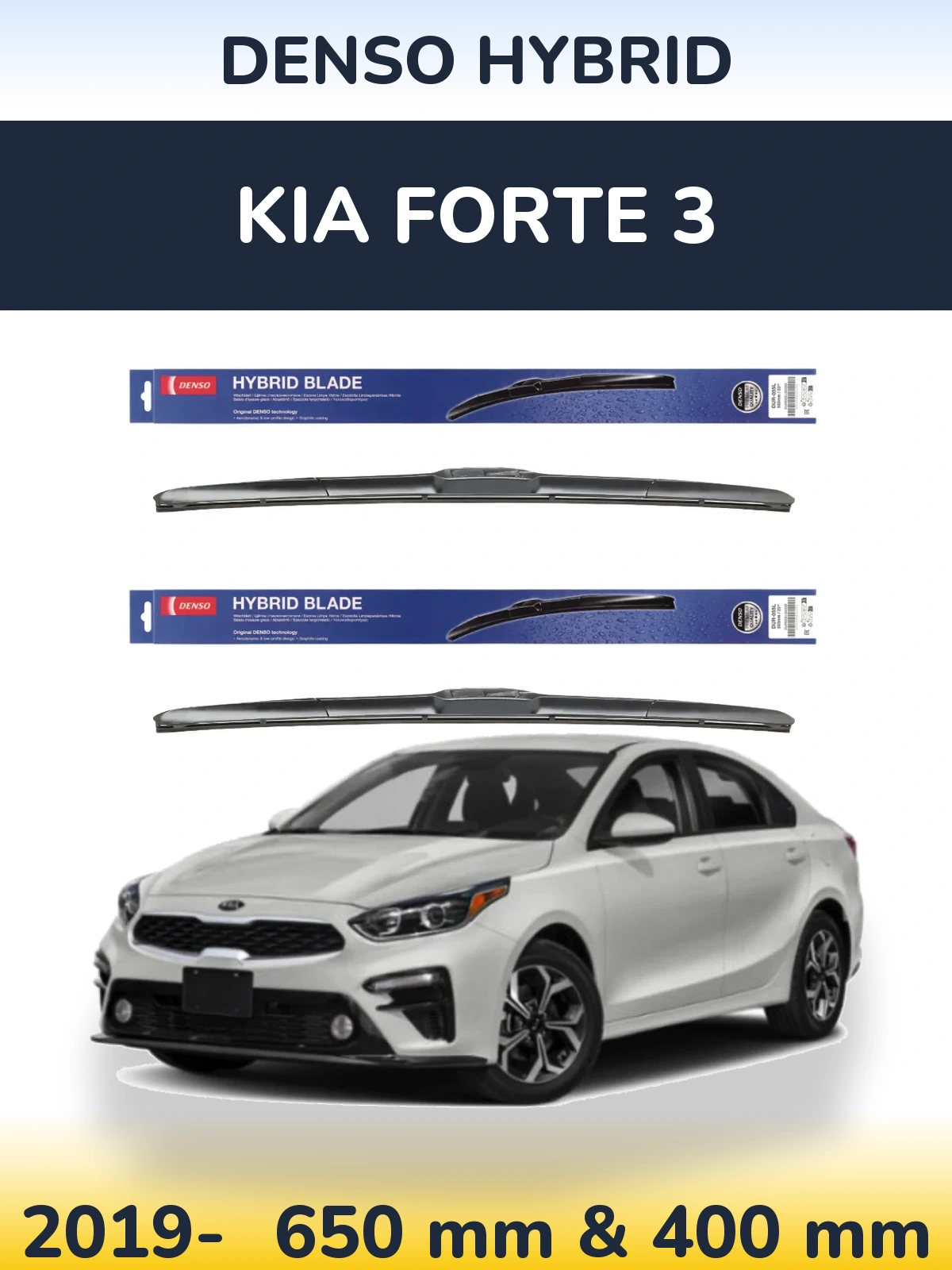 Front wiper blade set Denso Hybrid 650 & 400 mm for KIA Forte 3 2019-2026