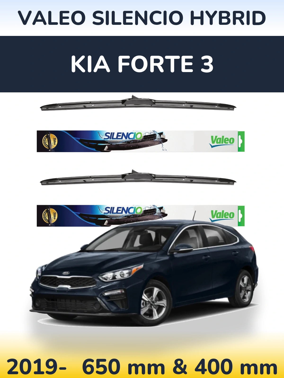 Комплект передніх щіток Valeo Silencio Hybrid 650 & 400 мм для KIA Forte 3 2019-2026