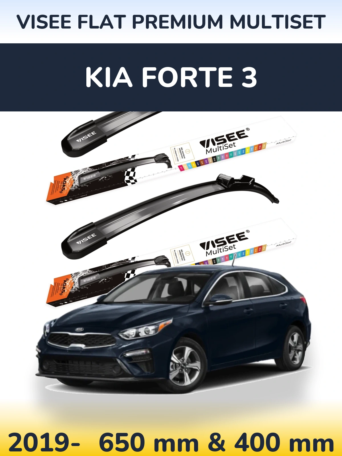 Front wiper blade set VISEE FLAT PREMIUM MultiSet 650 & 400 mm for KIA Forte 3 2019-2026