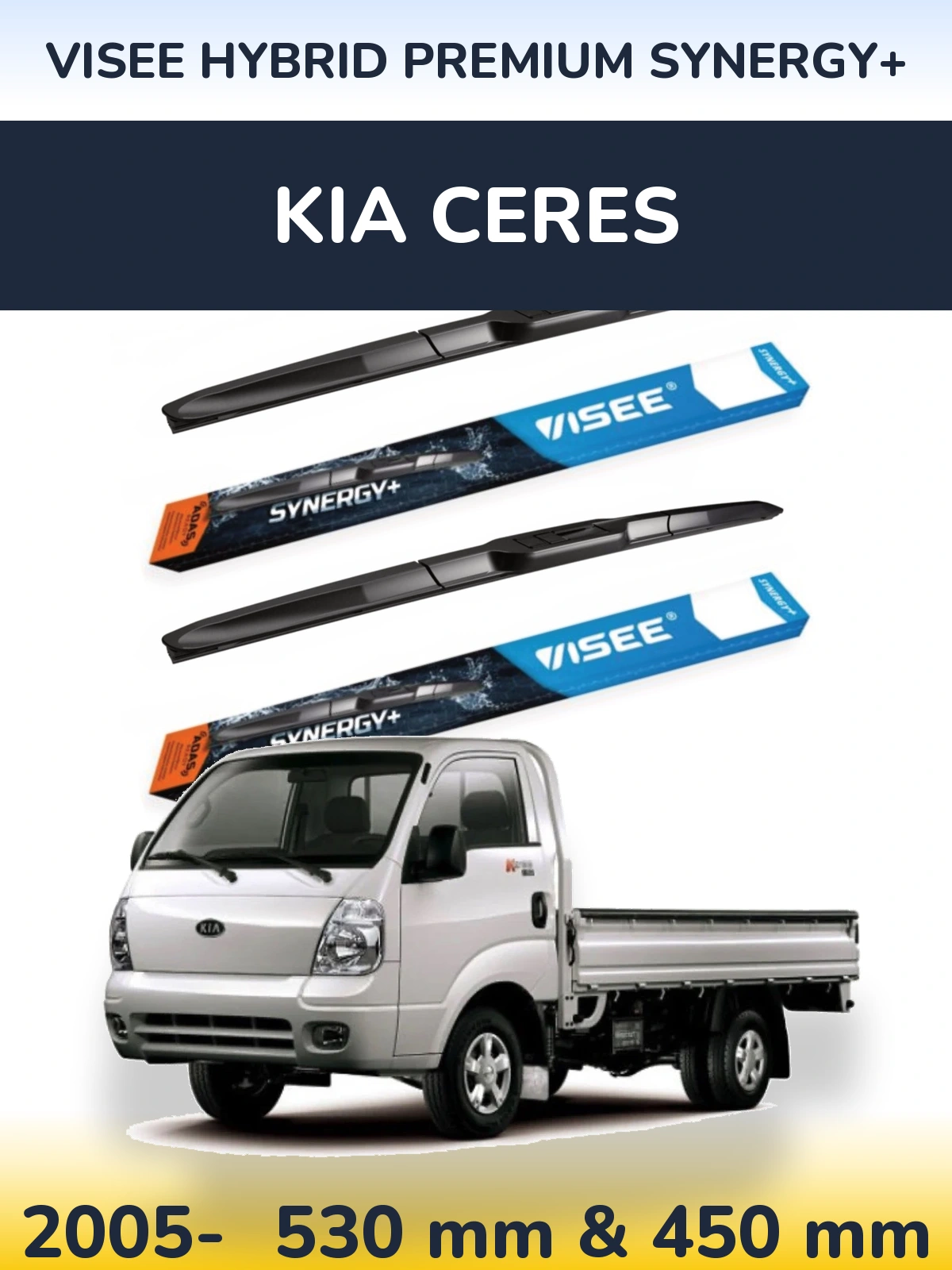 Front wiper blade set VISEE HYBRID PREMIUM SYNERGY+ 530 & 450 mm for KIA Ceres 2005-2026