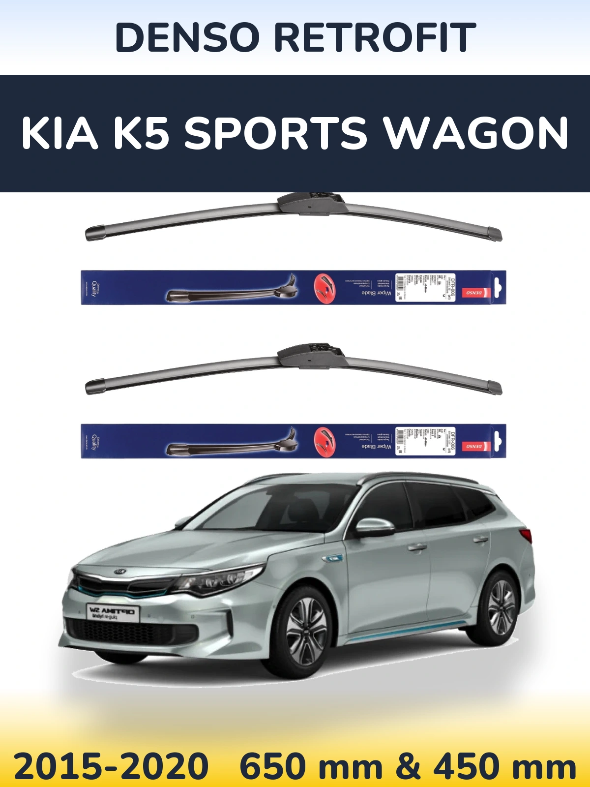 Front wiper blade set Denso Retrofit 650 & 450 mm for KIA K5 Sports Wagon 2015-2020