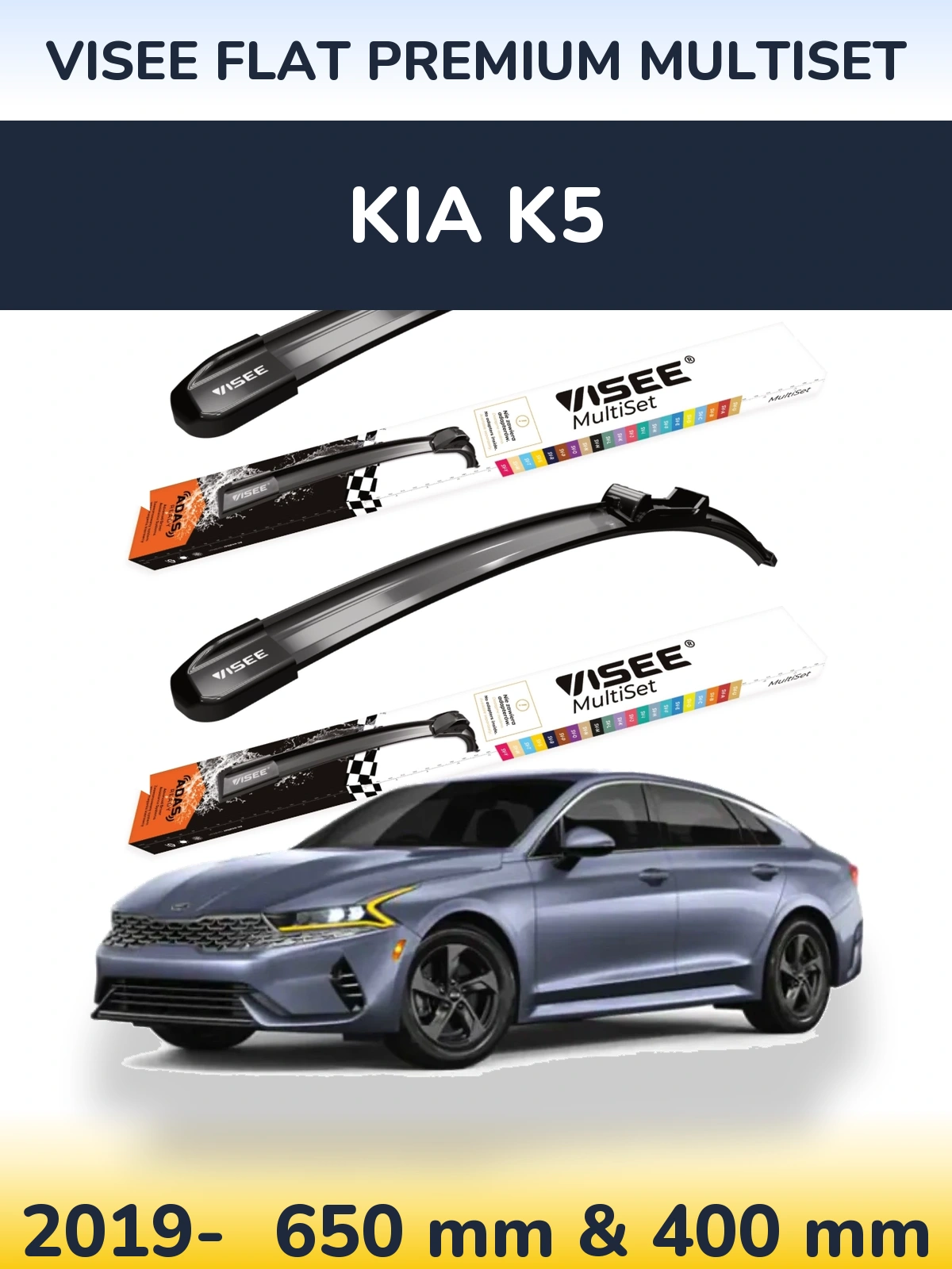 Front wiper blade set VISEE FLAT PREMIUM MultiSet 650 & 400 mm for KIA K5 2019-2026