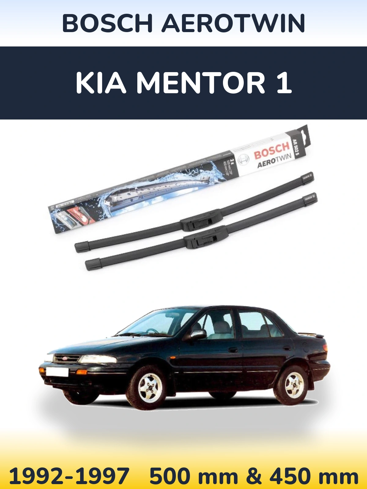 Front wiper blade set BOSCH AeroTwin 500 & 450 mm for KIA Mentor 1 1992-1997
