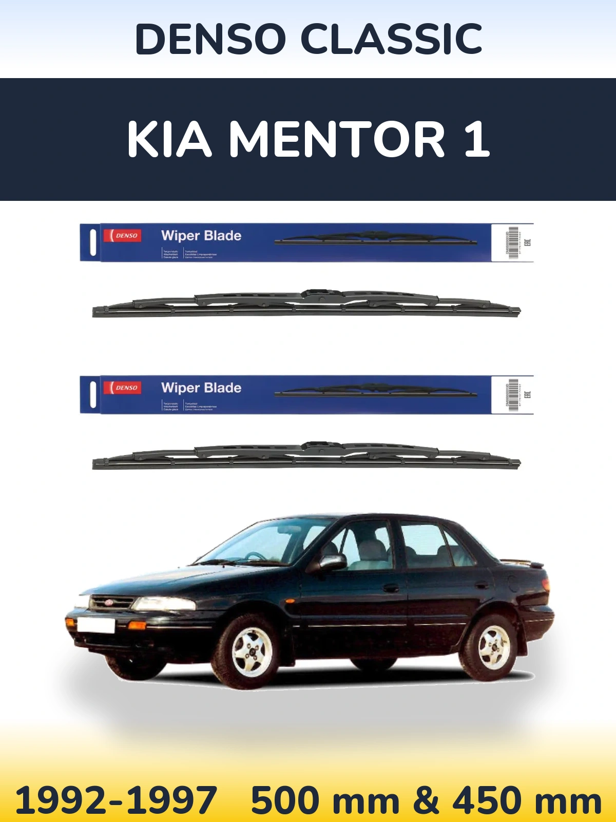 Front wiper blade set Denso Classic 500 & 450 mm for KIA Mentor 1 1992-1997